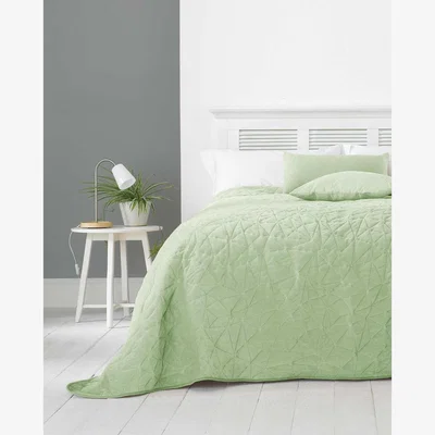 The Range Alexa Geometric Bedspread - Sage Green