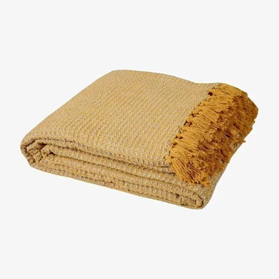 The Range 100% Cotton Two Tone Honeycomb Mustard Large Sofa Throw - Mustard