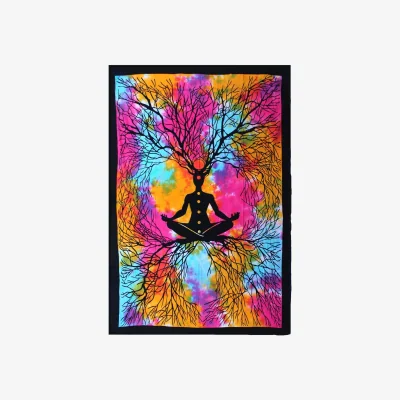 The Range Handmade Cotton Bedspread  Wall Hanging - Yoga Tree Art for Bedroom  Decor - Multi