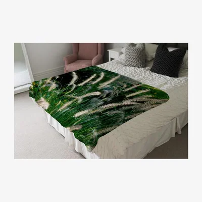 The Range Decorative Cat Tail Grass Growing Along a Walkway Designer Blanket - Green