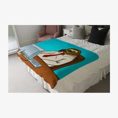 The Range Sloth Animal Office Worker Pop Art Retro Designer Blanket - Blue