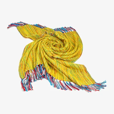 The Range Luxury Large Recycled Throw With Trim Micro Striped Design - Lime/Multi