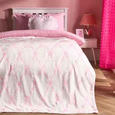 The Range OHS Bow Print Ultra Soft Throw - White/Pink