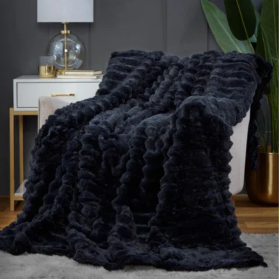 The Range Rabbit Fur Polyester Soft Plush Cuddly Cozy Blanket Throw (150cm x 200cm) - Charcoal
