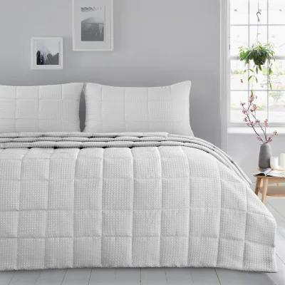The Range Classic Waffle Weave Quilted Throw Set Including Pillowshams - White
