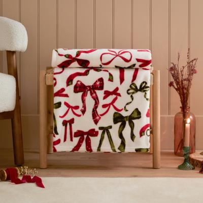The Range Festive Bows Printed Fleece Throw - White