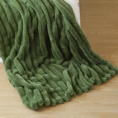 The Range Luxury Jumbo Chunky Cord Fur Blanket - Olive