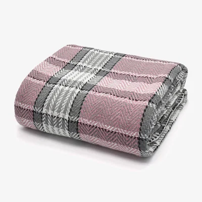 The Range 100 Percent Cotton Indian Check Patterend Sofa or Bed Throw - Blush/ Grey / 178cm