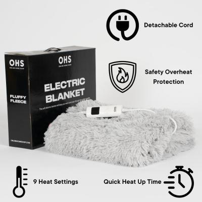 The Range Fluffy Electric Heated Blanket Throw Over Winter Warm - Grey