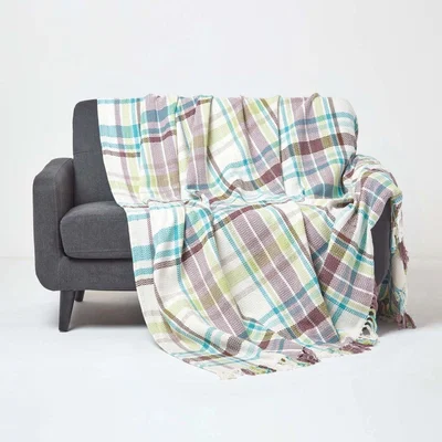 The Range Tartan 100 Cotton Falun Throw with Tassels - Green