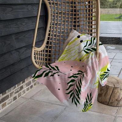The Range Green Leaves On Brush Strokes Blanket - Pink