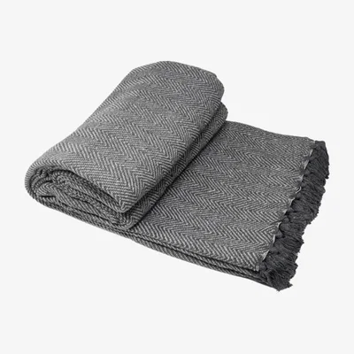 The Range Herringbone Cotton Chair Sofa Bed Throws - Grey