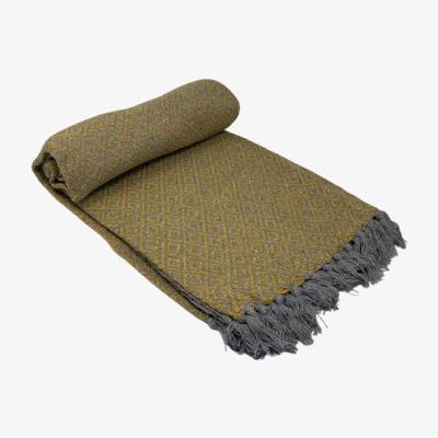 The Range 100% Cotton Diamond Pattern Bed Sofa Throw Over - Mustard/Grey