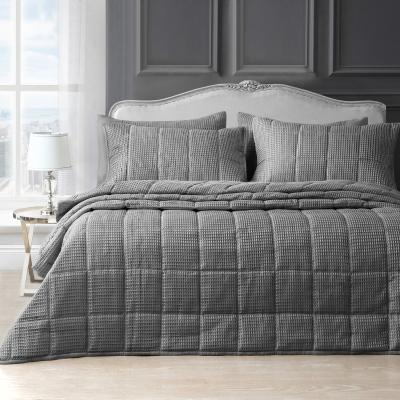 The Range Classic Waffle Weave Quilted Bedspread Set - Silver / 3.25kg / Double