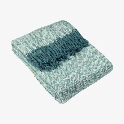 The Range Herringbone Fringed Throw - Teal