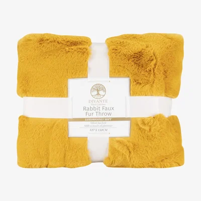 The Range Rabbit Faux Fur Throw - Yellow / Large