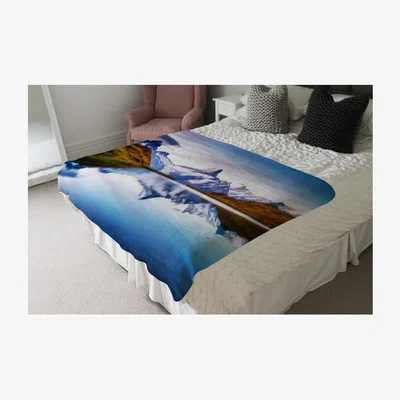 The Range Panoramic View of the Mt. Schreckhorn and Wetterhorn Designer Blanket - Blue