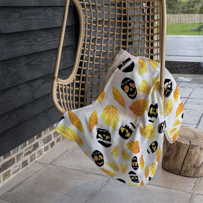 The Range Autumn Leaves  Halloween Skulls Blanket - Yellow