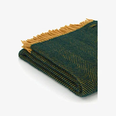 The Range Tweedmill Herringbone ThrowBlanket - Emerald/Mustard