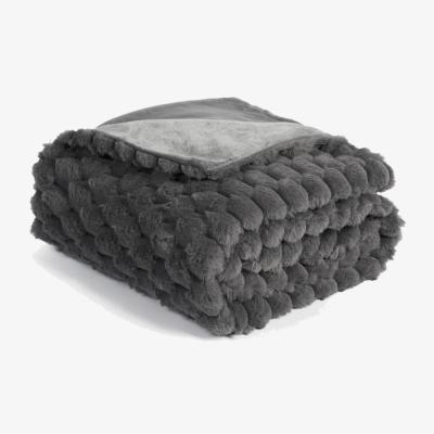 The Range Waffle Fleece Faux Fur Soft Blanket Throw - Charcoal Grey