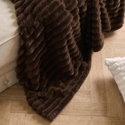 The Range OHS Faux Fur Thick Ribbed Throw - Chocolate / 125cm / 1kg