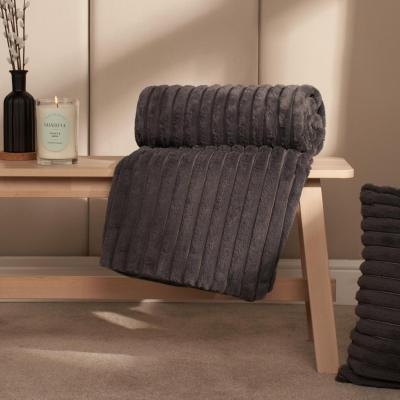 The Range Faux Fur Thick Rib Throw - Charcoal