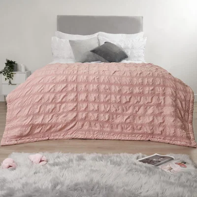 The Range Sienna Square Seersucker Quilted Bedspread Throw Blanket - Pink