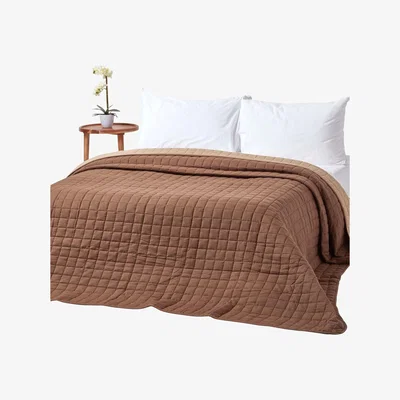 The Range Cotton Quilted Reversible Bedspread - Chocolate-Mink / Double