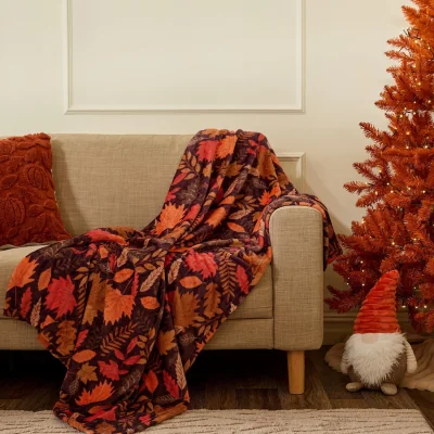 The Range OHS Ultra Soft Autumn Print Throw - Burgundy
