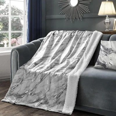 The Range Luxury Foil printed Sherpa Backed Marble Throw Blanket - Grey / 150x200