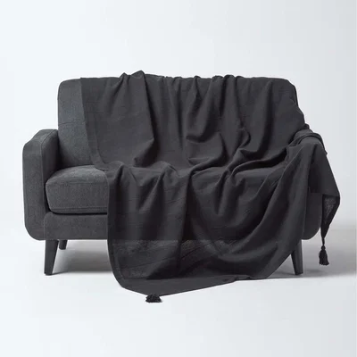 The Range Cotton Rajput Ribbed Black Throw - Black