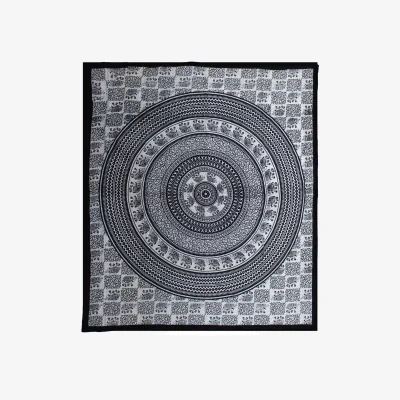 The Range Double Cotton Elephant Mandala Bedspread  Wall Hanging - Black