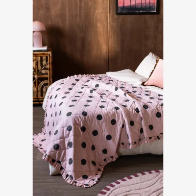 Rockett St George Dot Noir Ruffled Bedspread - Available In 2 Sizes