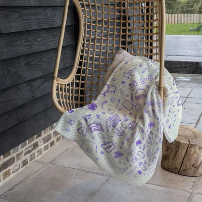 The Range Abstract Line Pattern With School Supplies Blanket - Purple