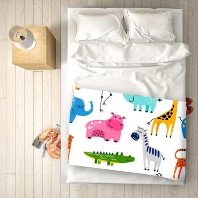 The Range Hand Drawn Cartoon Animals Blanket - Green