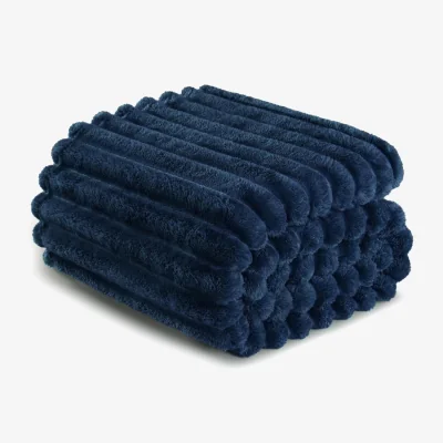 The Range Ribbed Jacquard Fleece Blanket 150x200cm - Blue