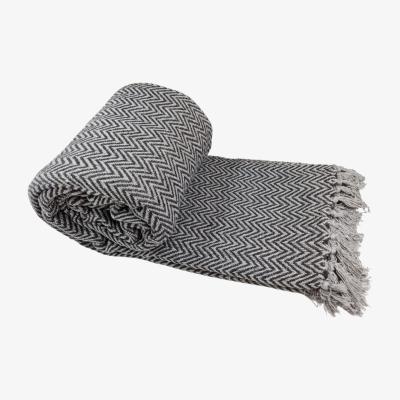 The Range 100% Cotton Silver-Charcoal Chevron Bed/Sofa Throw Over - Silver