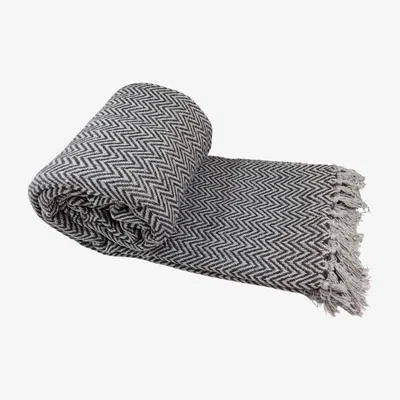 The Range 100% Cotton Silver-Charcoal Chevron Bed/Sofa Throw Over - Silver