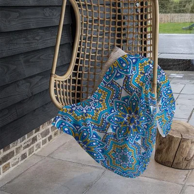 The Range Floral And Geometric Embellished Tiles Blanket - Blue
