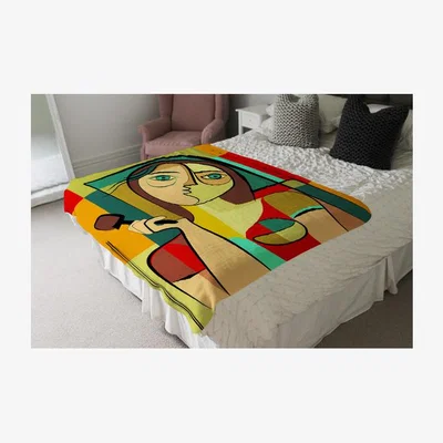 The Range Woman with Chocolate in Hand Designer Blanket - Green