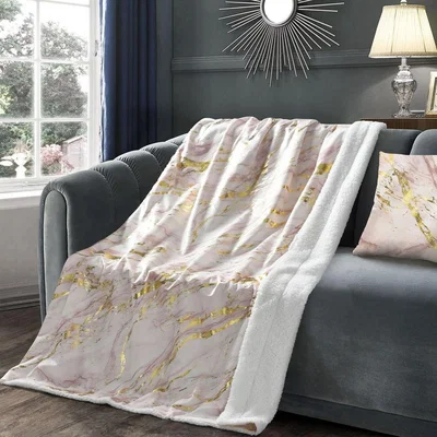 The Range Luxury Foil printed Sherpa Backed Marble Throw Blanket - Pink / 150x200