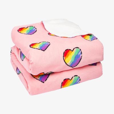 The Range Dreamscene Rainbow Hearts Sherpa Fleece Blanket Soft Throw, 150 x 180cm - Blush - Pink