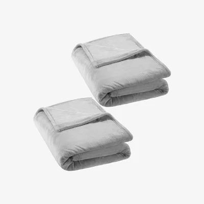 The Range Blankets Set of 2, 220 x 240 cm Throw, Washable, Including Carry Case - Grey