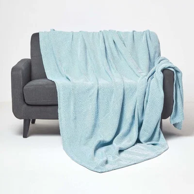 The Range Cotton Halden Chevron Teal Throw - Teal / Large