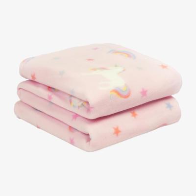 The Range Unicorn Rainbow Print Polar Fleece Throw - Light Pink