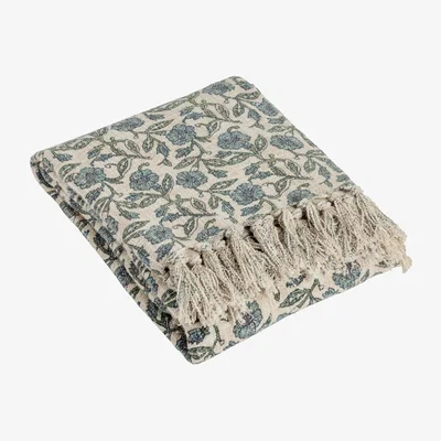 The Range Delphine Printed Cotton Throw - Delph Blue