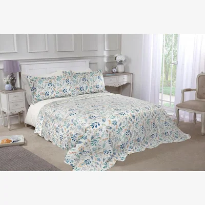The Range Fern Quilted Bedspread Throw Over Set - Green / Single