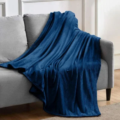 The Range Thermal Snug Faux Mink Plain Throw Blanket - Navy