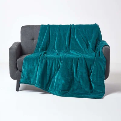 The Range Homescapes Velvet Quilted Throw with Stitch - Teal Green / 200cm