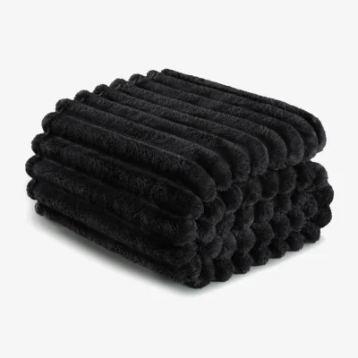 The Range Ribbed Jacquard Fleece Blanket 200x240cm - Black